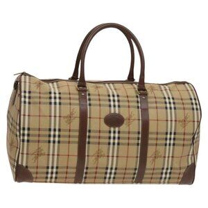 Burberrys Nova Check Boston Bag PVC Leather Beige Gold Auth 129404